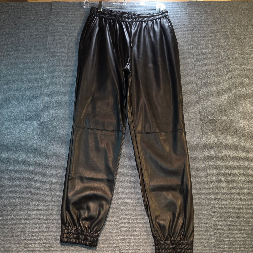 Ci Sono Joggers Womens Small Black Excellent Faux Leather Elastic Waist Edgy